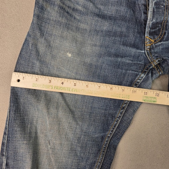 Diesel Larkee Jeans Mens 32x32 Blue Straight Leg Distressed Rip Knee Thrashed - Picture 10 of 10